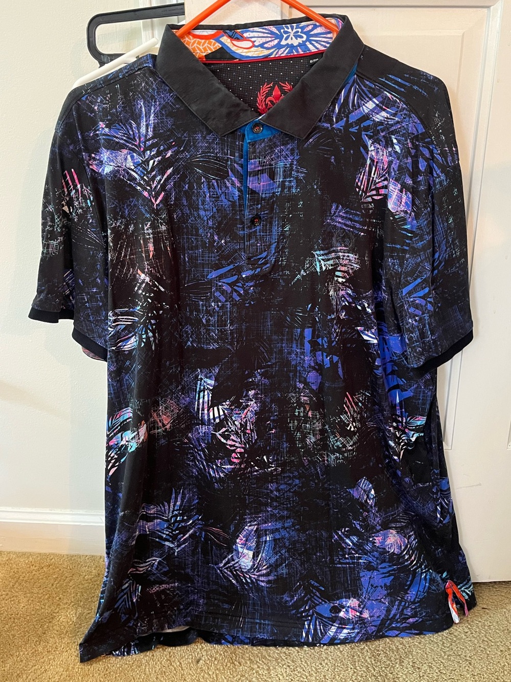 Men's Black, purple, and blue leaf print Au Noir polo